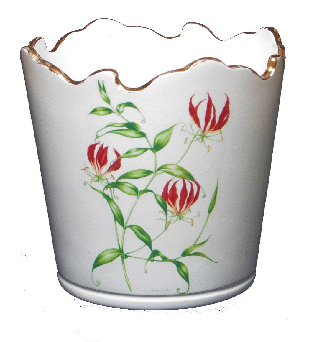 Scalloped Top Cachepot/Decorative Planter: Flame Lily