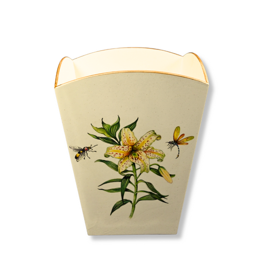 Square Wooden Waste Paper Bin: Japanese Lily