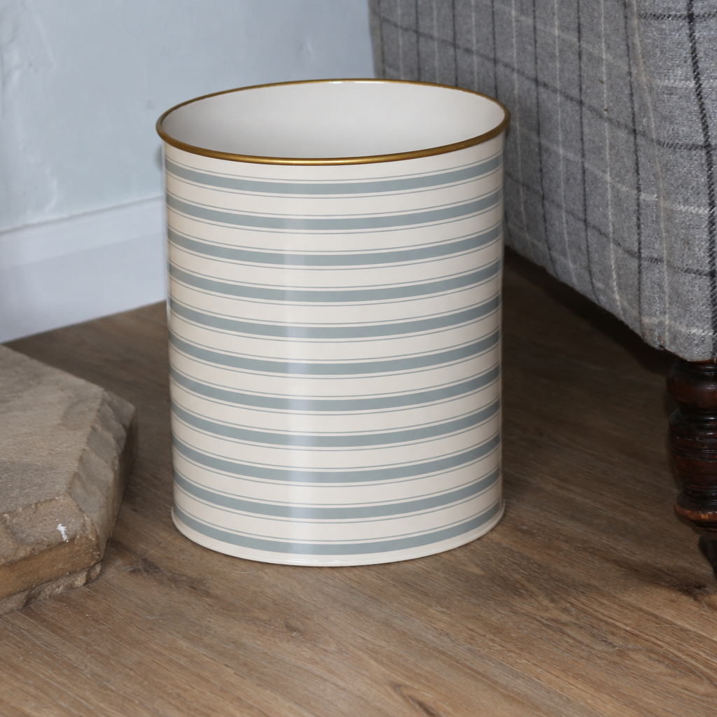 Oval Waste Paper Bin: Dusky Blue Stripe