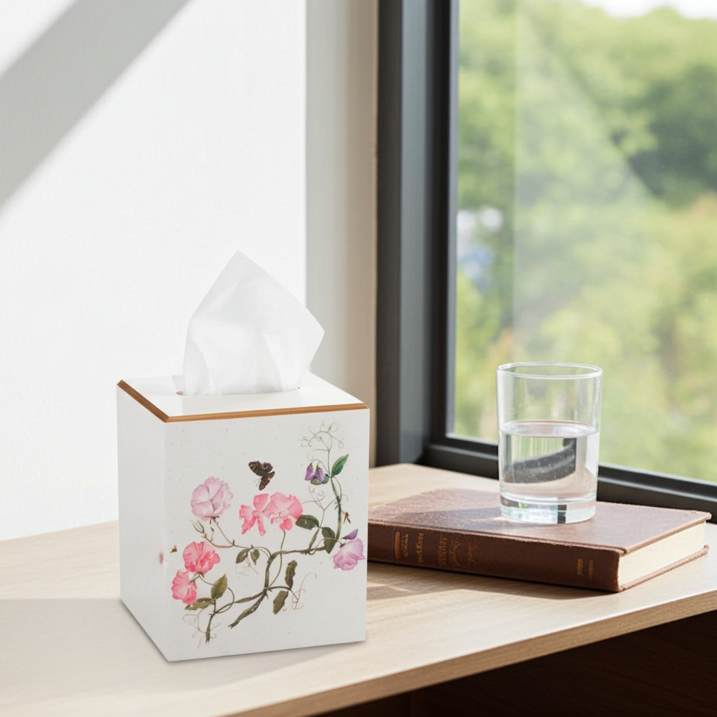 Square Tissue Box Cover: Sweet Pea