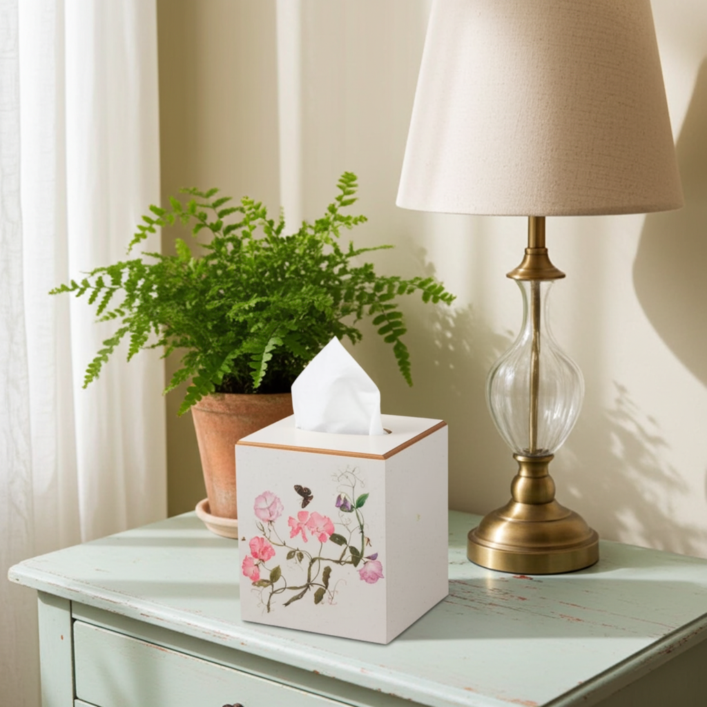 Square Tissue Box Cover: Sweet Pea