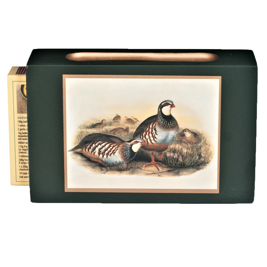 Standard Wooden Matchbox Cover with Matches: Partridge on Red