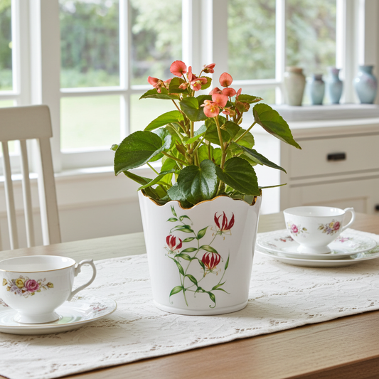 Scalloped Top Cachepot/Decorative Planter: Flame Lily