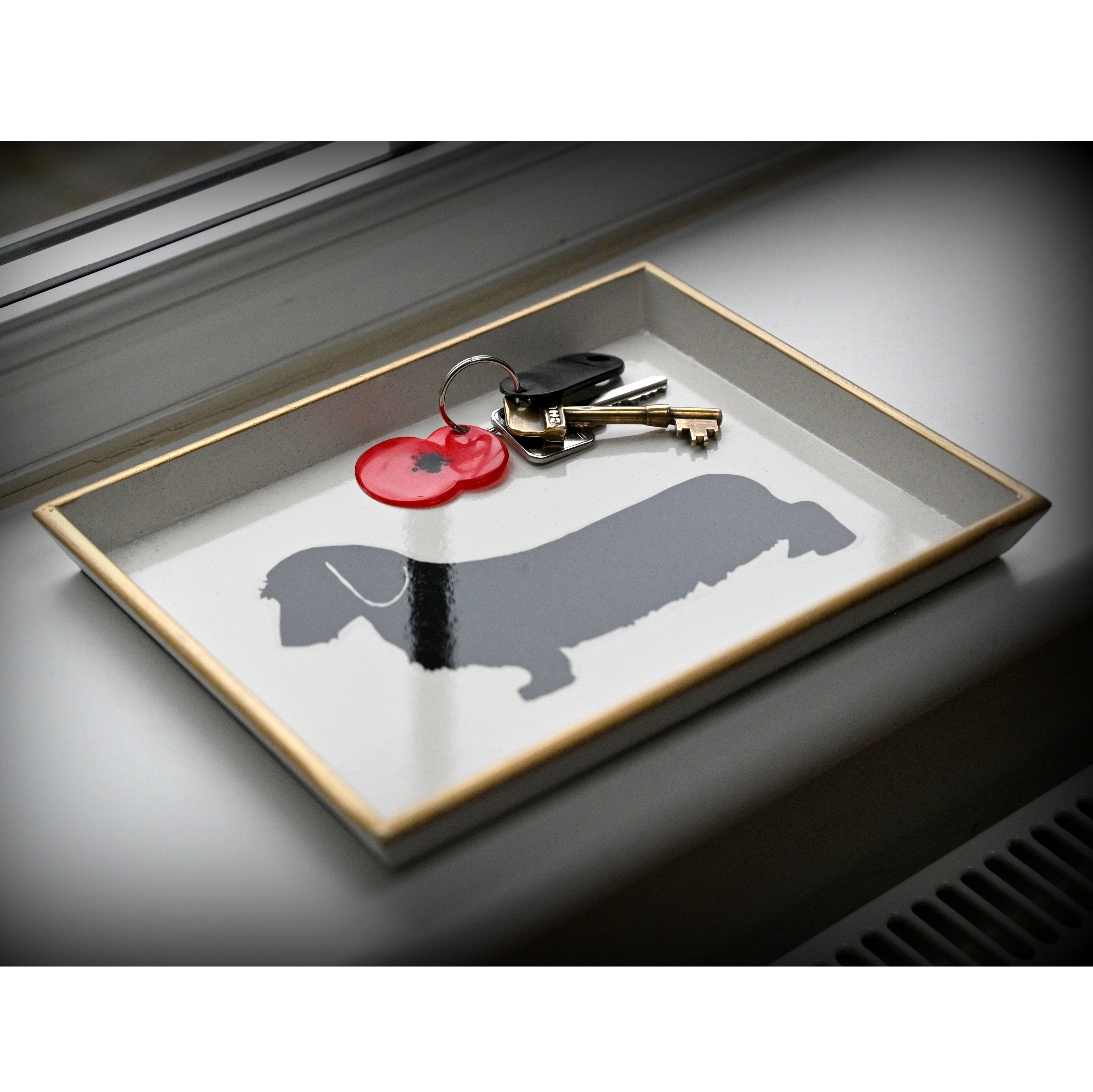tray with dachshund design holding keys