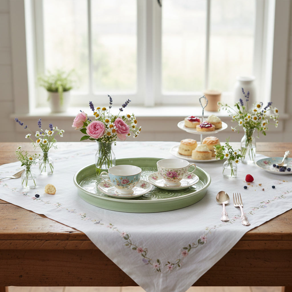 Round Enamel Tray - Olive Green