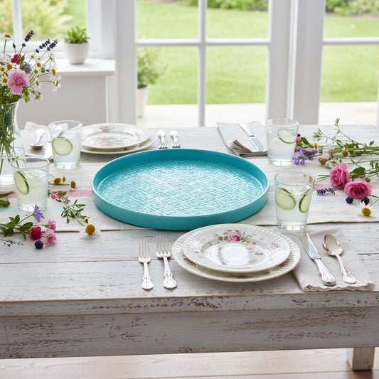 Round Enamel Tray - Aqua