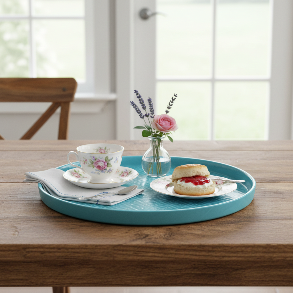 Round Enamel Tray - Aqua