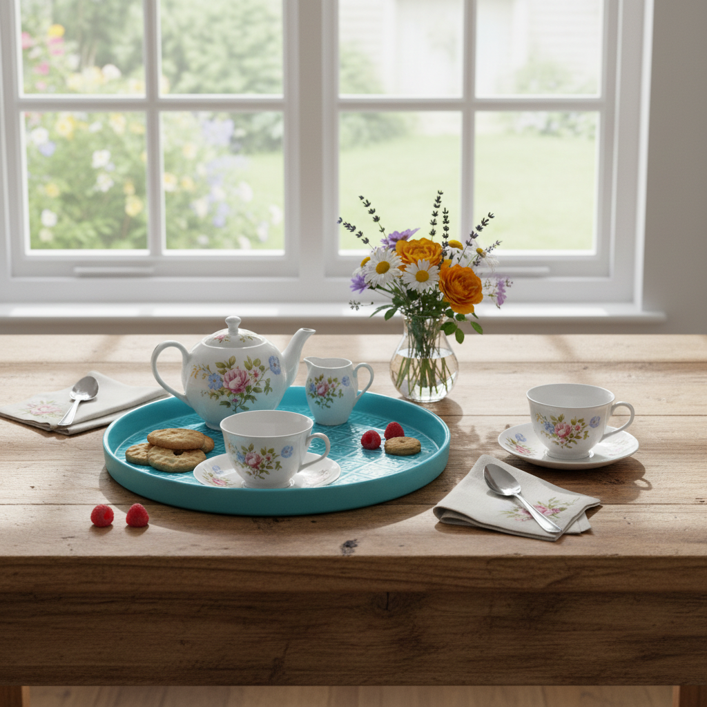 Round Enamel Tray - Aqua
