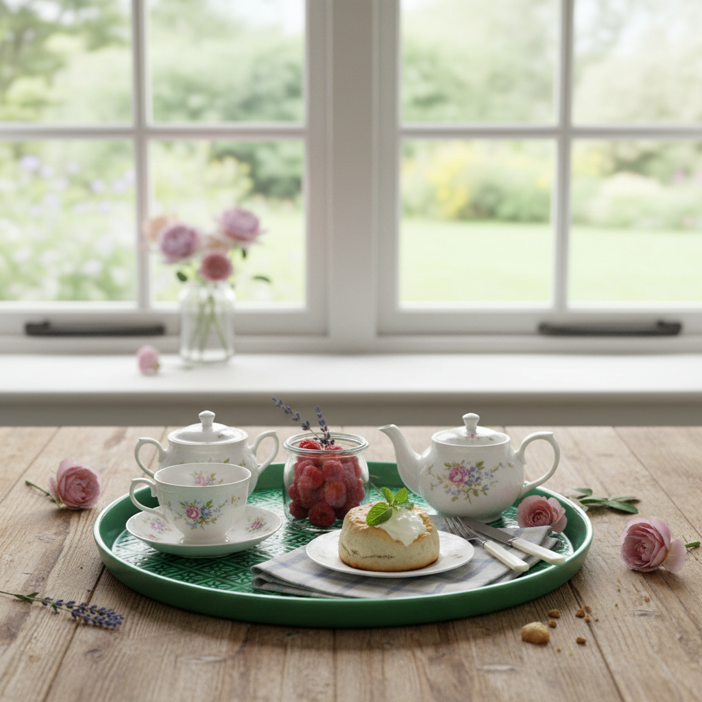Round Enamel Tray - Dark Green