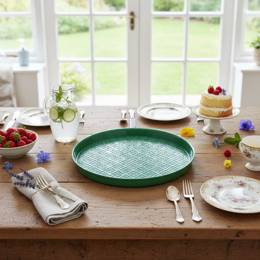 Round Enamel Tray - Dark Green
