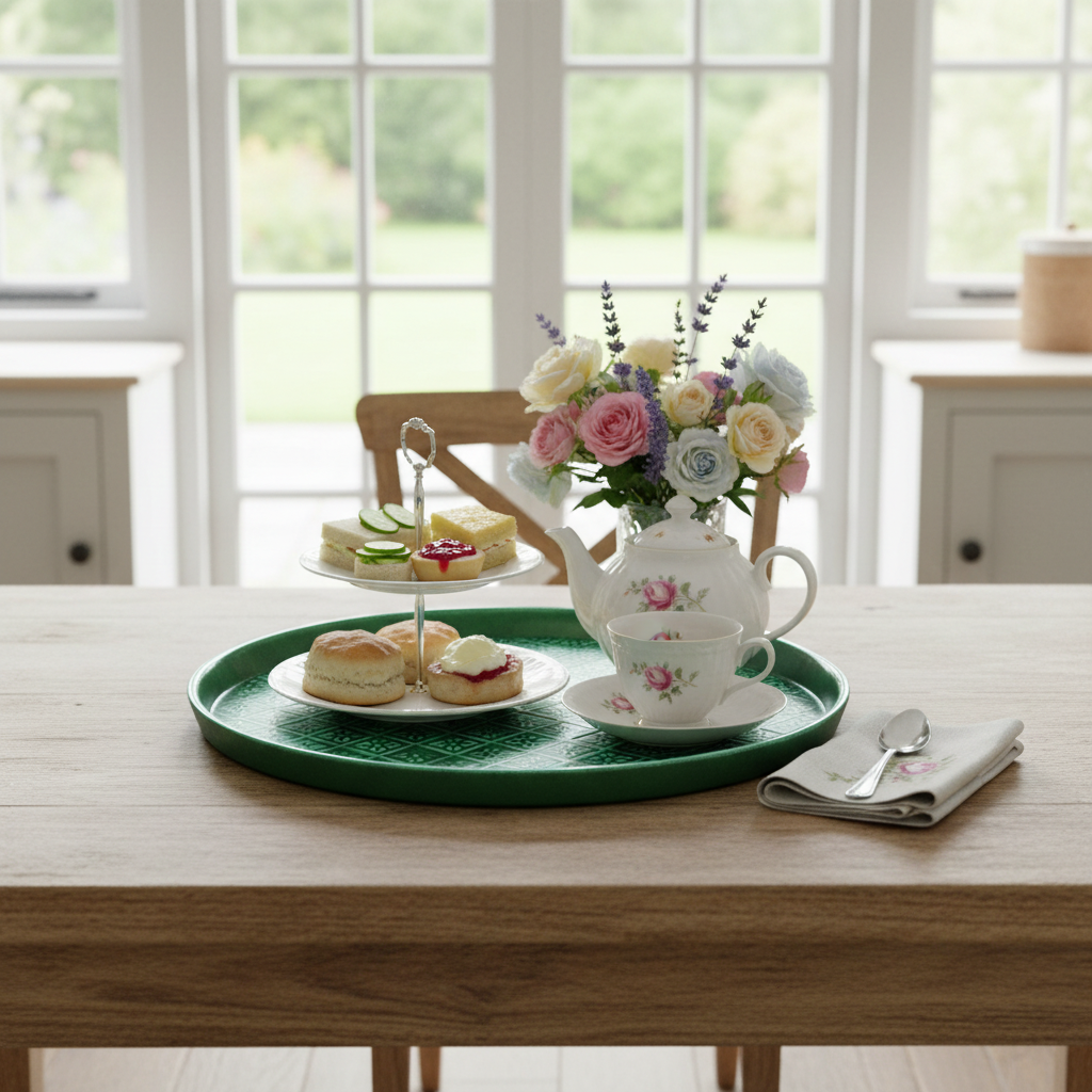 Round Enamel Tray - Dark Green