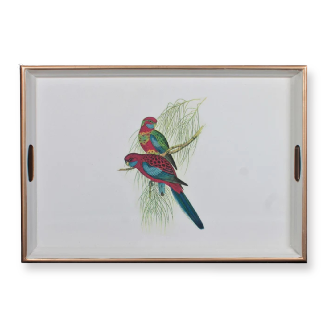 Large Rectangular Tray:  Pair of Parrots