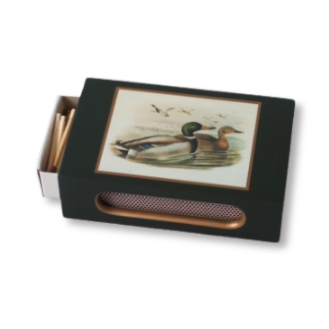 Standard Wooden Matchbox Cover with Matches: Ducks on Dark Blue