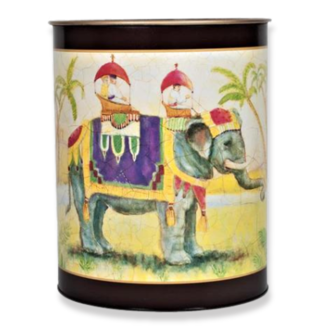 Oval Waste Paper Bin: Elephant on Green Or Red