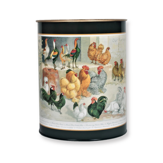 Oval Waste Paper Bin: Chickens on Dark Green