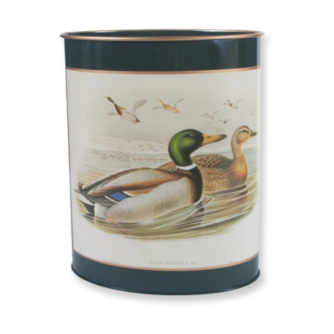 Oval Waste Paper Bin: Ducks on Dark Green