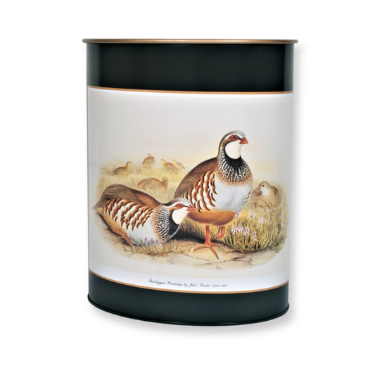 Oval Waste Paper Bin: Partridge on Green