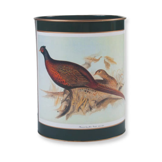 Oval Waste Paper Bin: Pheasant on Dark Red or Dark Green