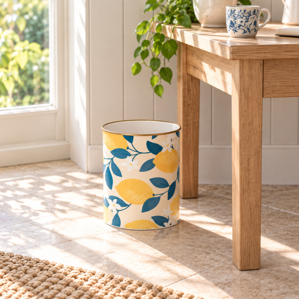 Oval Waste Paper Bin: Lemons