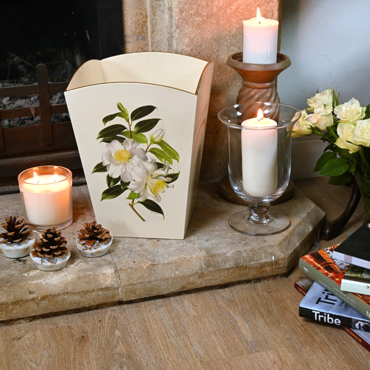 Square Wooden Waste Paper Bin: Camellia