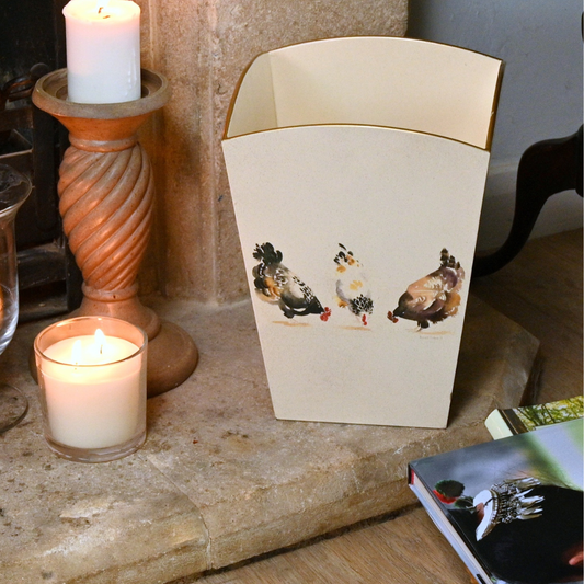 Square Wooden Waste Paper Bin: Chickens