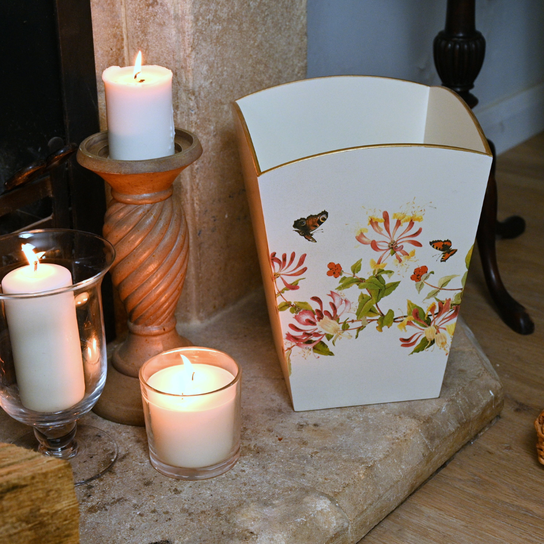 Square Wooden Waste Paper Bin: Honeysuckle