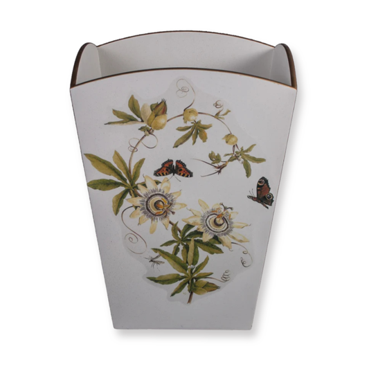 Square Wooden Waste Paper Bin: Passion Flower