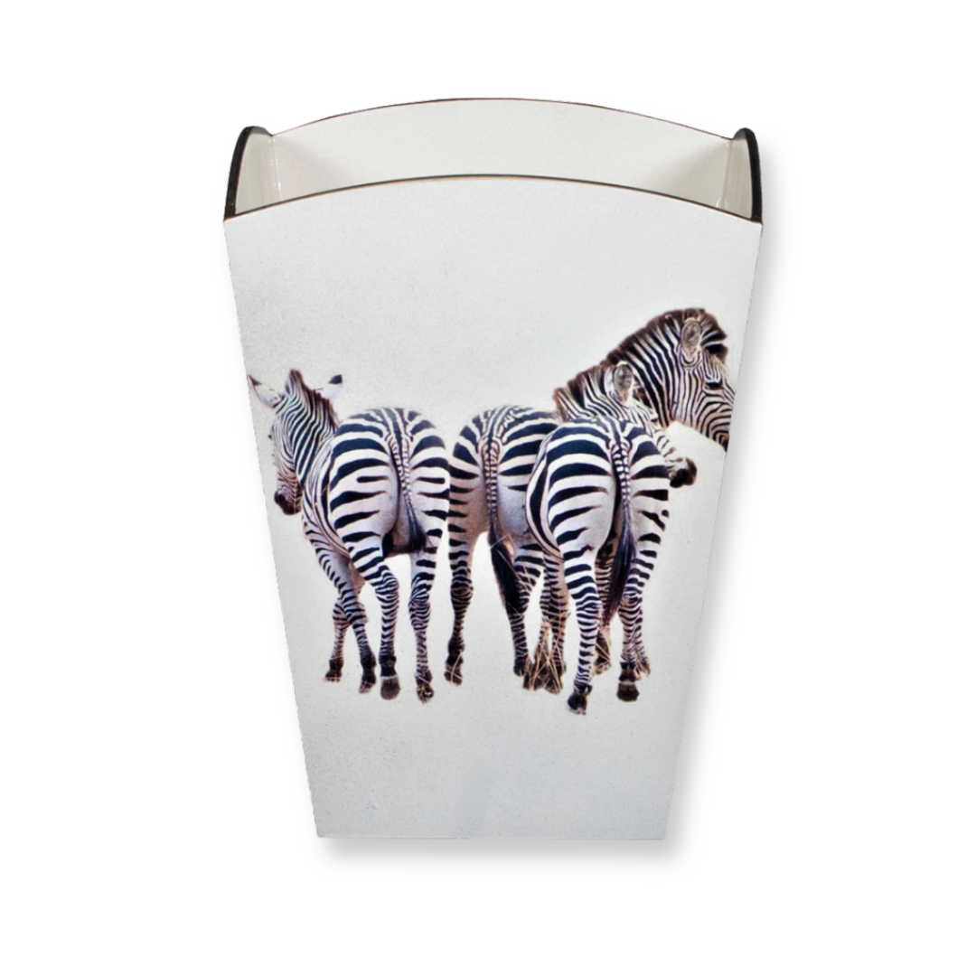 Square Wooden Waste Paper Bin: Zebra