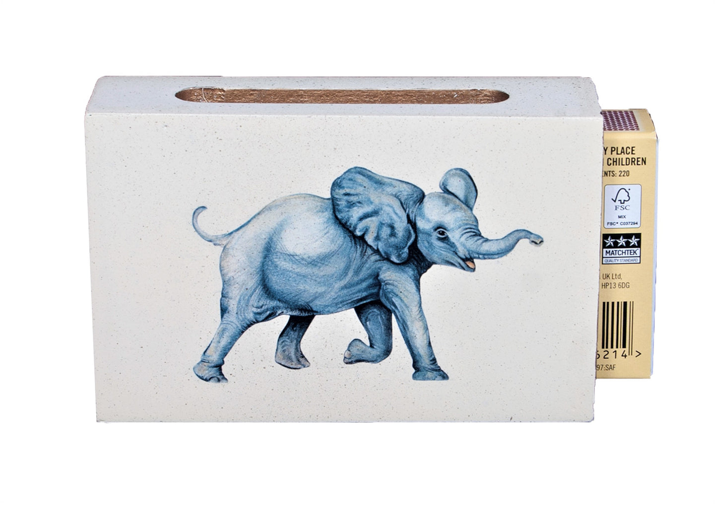 Standard Wooden Matchbox Cover with Matches: Elephant