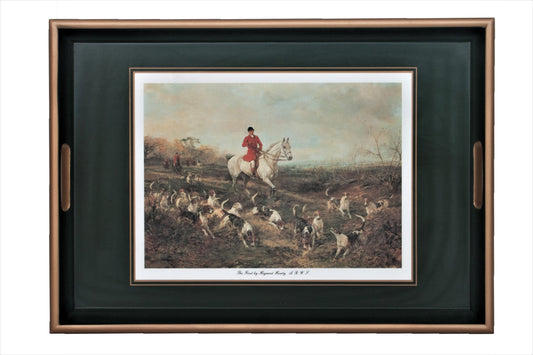 Rectangular Wooden Tray: Hunting on Dark Green