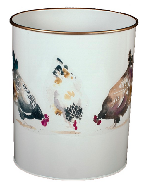 Oval Waste Paper Bin: Chickens