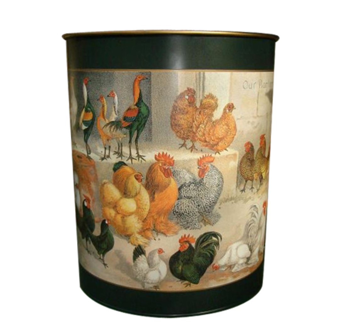 Oval Waste Paper Bin: Chickens on Dark Green