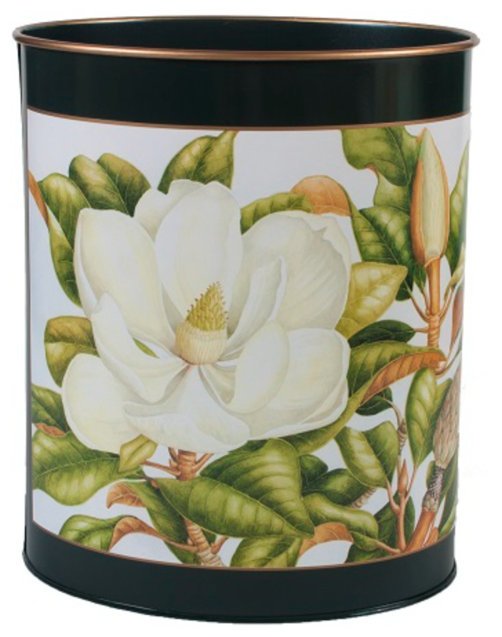 Oval Waste Paper Bin: Magnolia on Dark Green