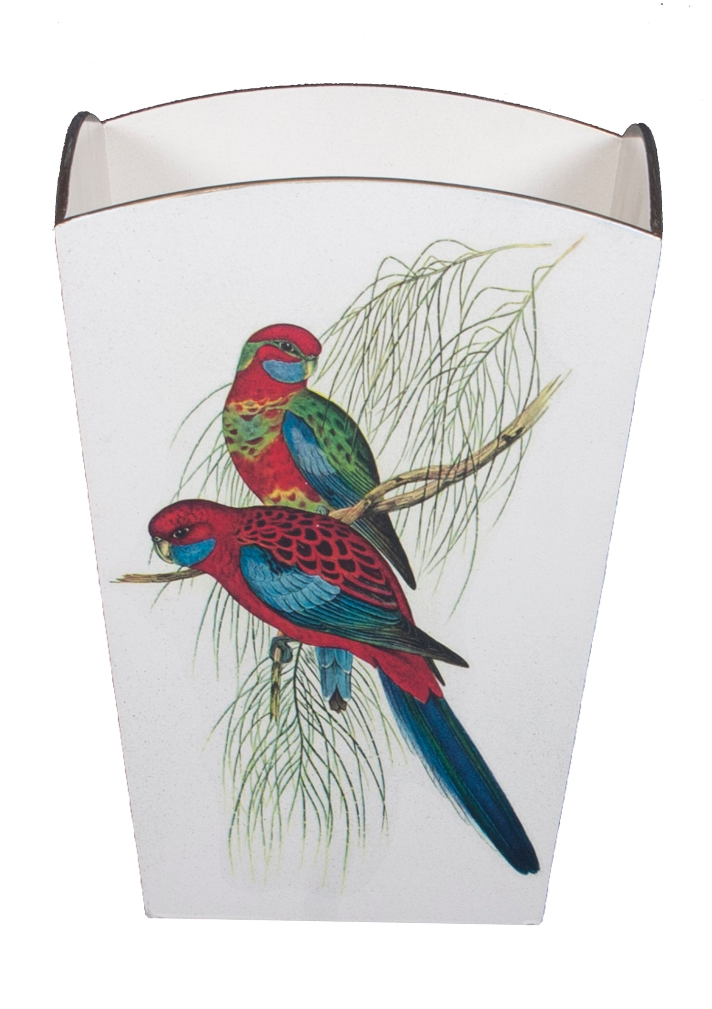 Square Wooden Waste Paper Bin: Pair of Parrots
