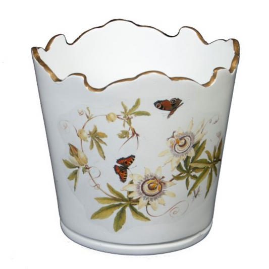 Scalloped Top Cachepot/Decorative Planter: Passion Flower