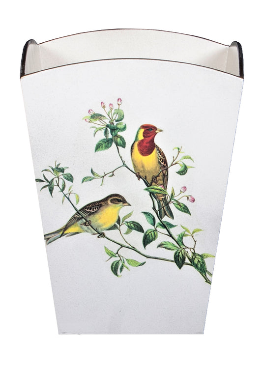 Square Wooden Waste Paper Bin: Oriental Songbirds