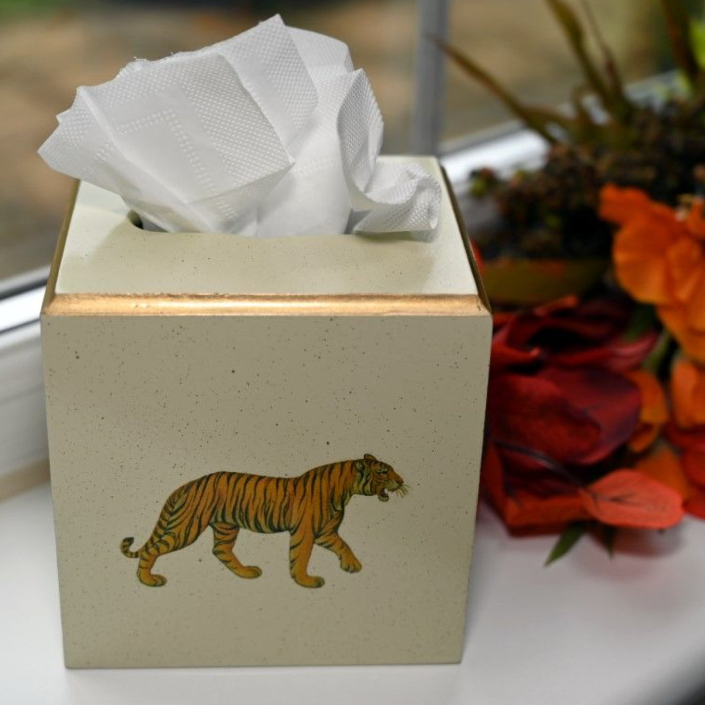 Square Tissue Box Cover: Tiger