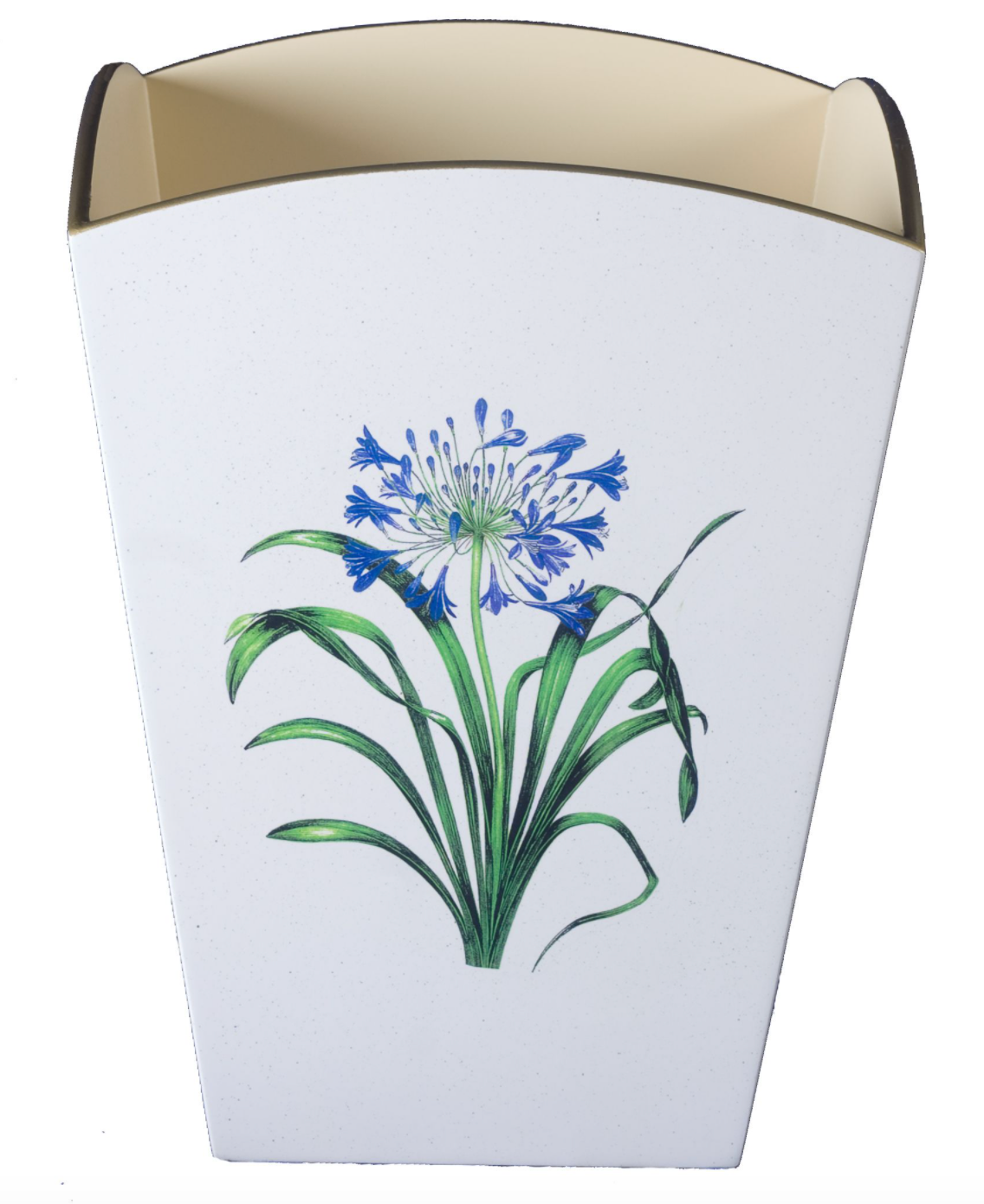 Square Wooden Waste Paper Bin: Agapanthus