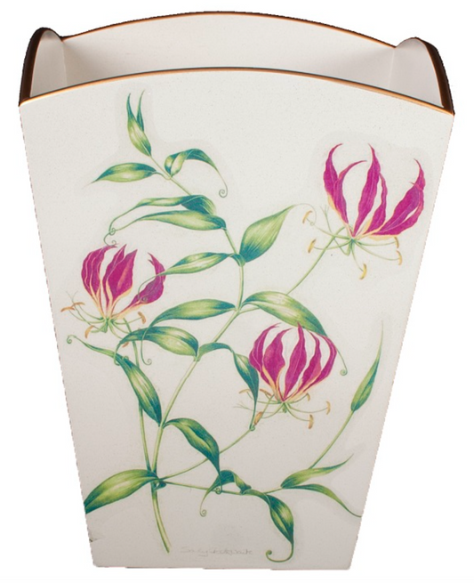 Square Wooden Waste Paper Bin: Flame Lily