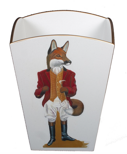 Square Wooden Waste Paper Bin: Fox