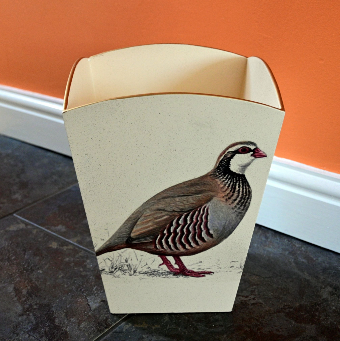 Square Wooden Waste paper Bin: Partridge