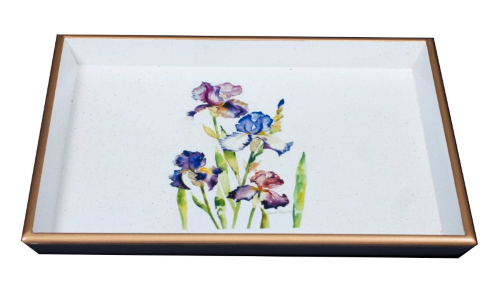 tray with iris design and gold borders