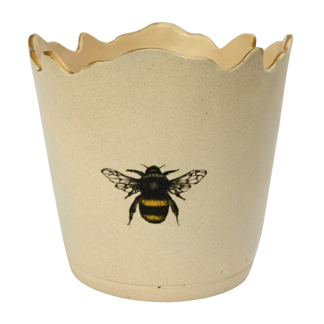 Scalloped Top Cachepot/Decorative Planter: Bee