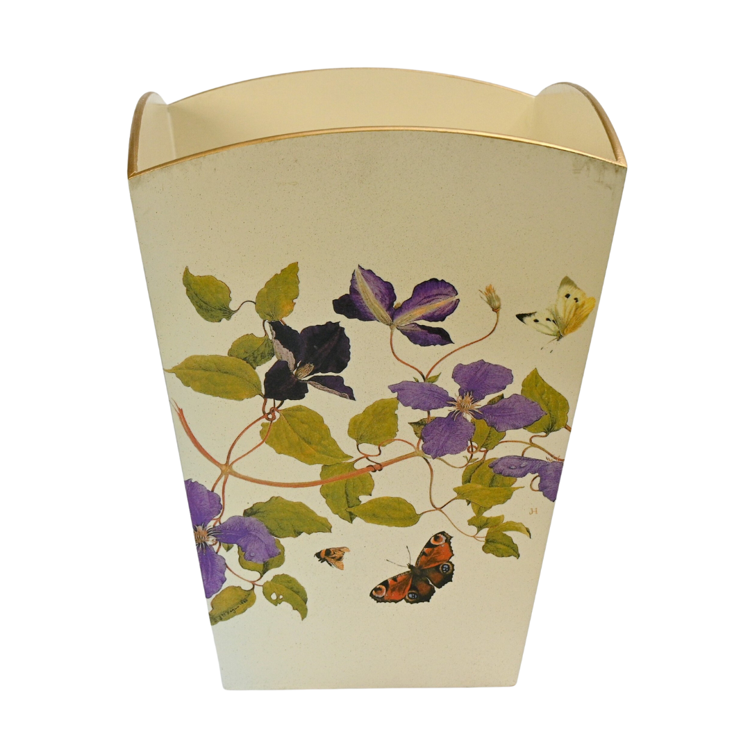 Square Wooden Waste Paper Bin: Clematis